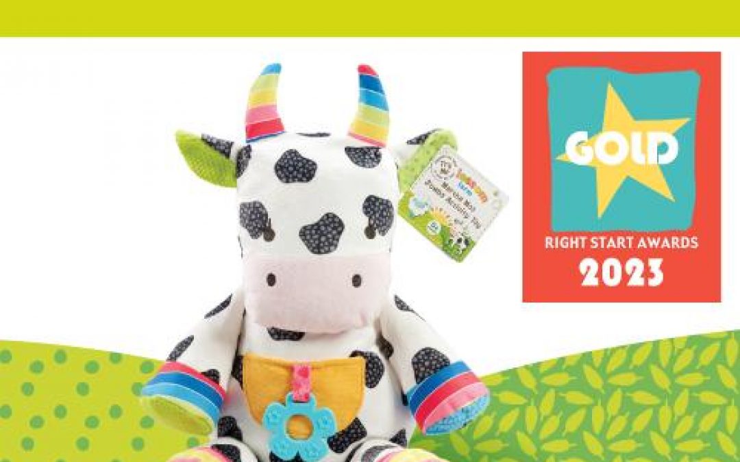 ELC Blossom Farm Martha Moo picture with Right Starts Gold Award Badge
